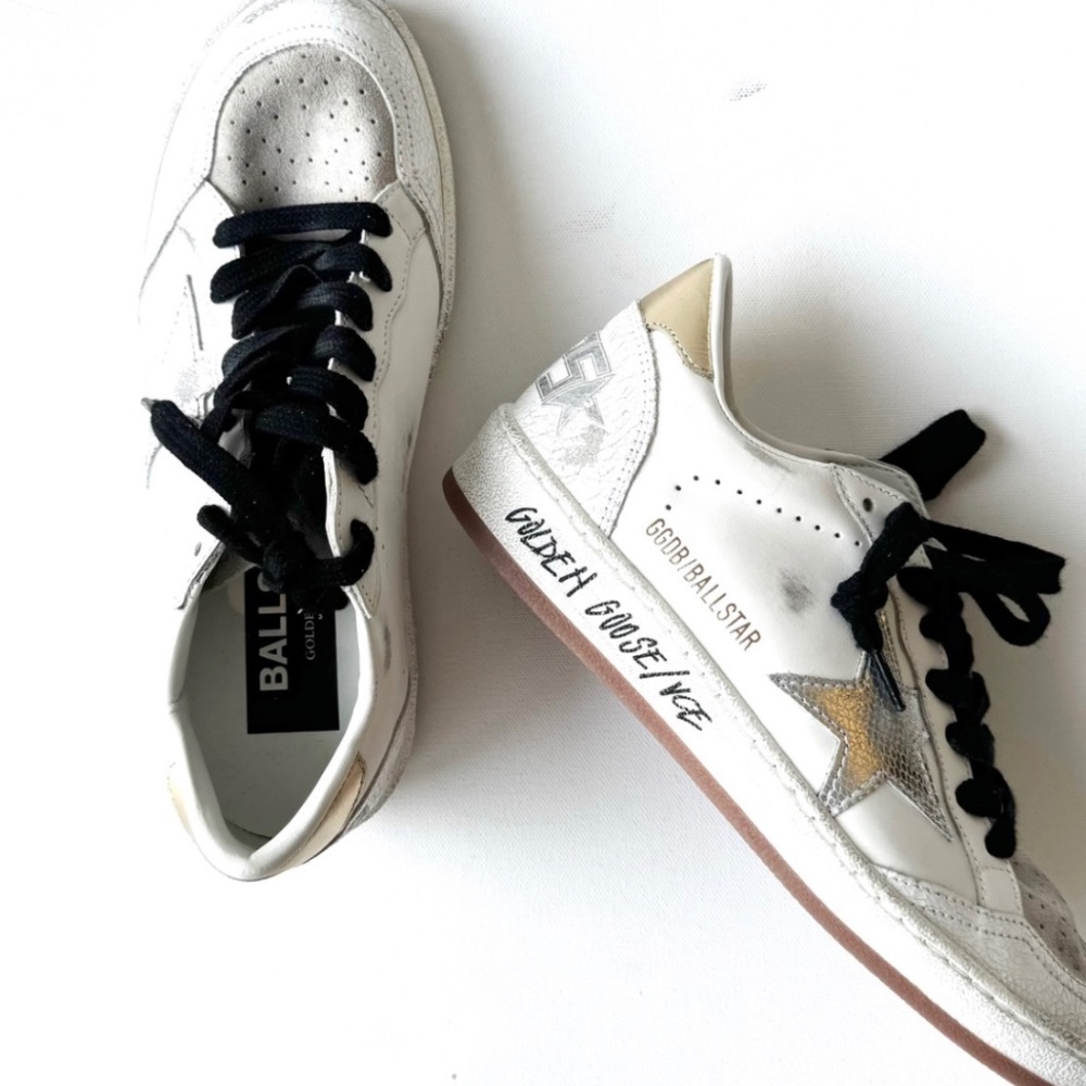 Golden Goose Ball Star Sneaker White Leather/Gold/Silver/Slogan sz 41 New